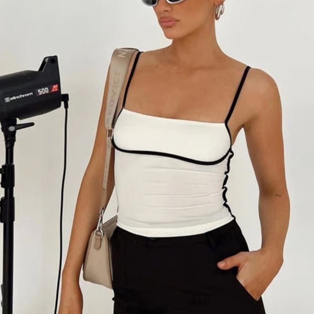 Commense White and Black Camisole Cropped Top